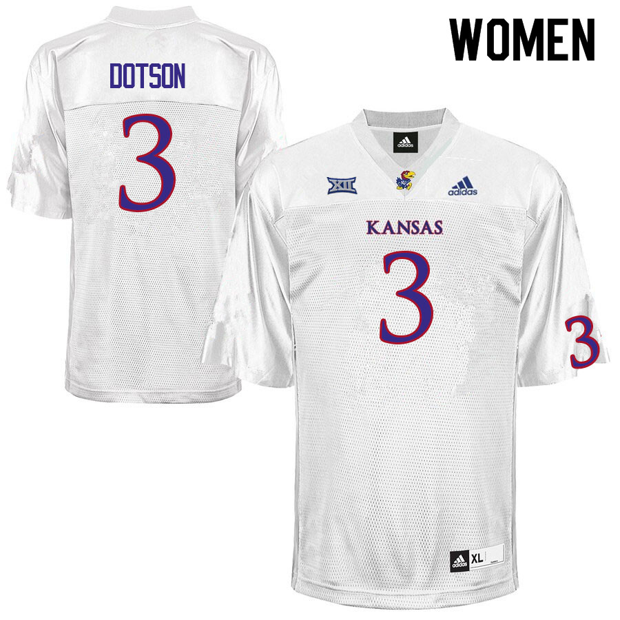 Women #3 Ra'Mello Dotson Kansas Jayhawks College Football Jerseys Sale-White